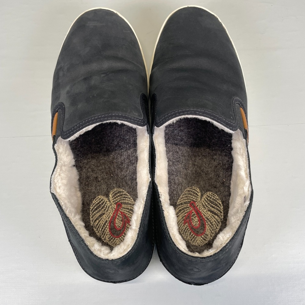 Olukai Pehuea Heu Shoes Womens Size 11 Black Nubuck Shearling Wool Lined Sneaker - Picture 9 of 10